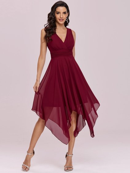 Ever Pretty letní šaty s cípy bordo 3143 (* Velikost 9XL / 58 / 26 / 30)