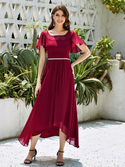 Ever Pretty šaty bordo asymetrické 465 (* Velikost 9XL / 58 / 26 / 30)