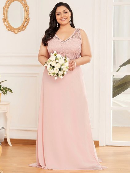 Ever Pretty krajkové růžové šaty 7686 (* Velikost 7XL / 54 / 22 / 26)