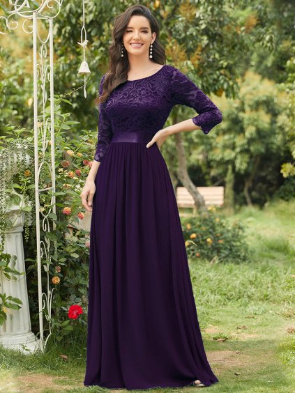 Ever Pretty krajkové fialové šaty 7412 (* Velikost 9XL / 58 / 26 / 30)