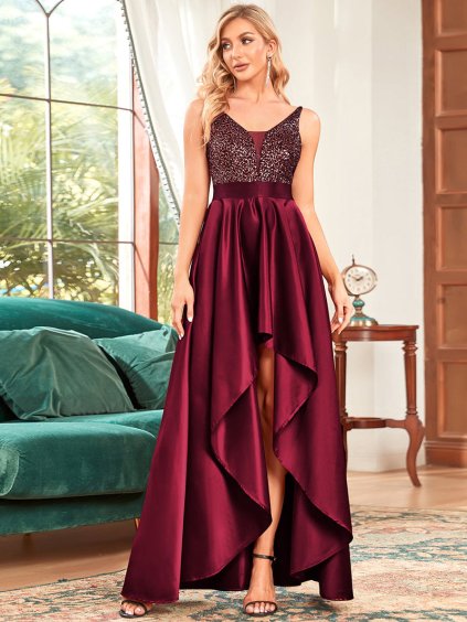 Ever Pretty šaty bordo asymetrické 667 (* Velikost 9XL / 58 / 26 / 30)