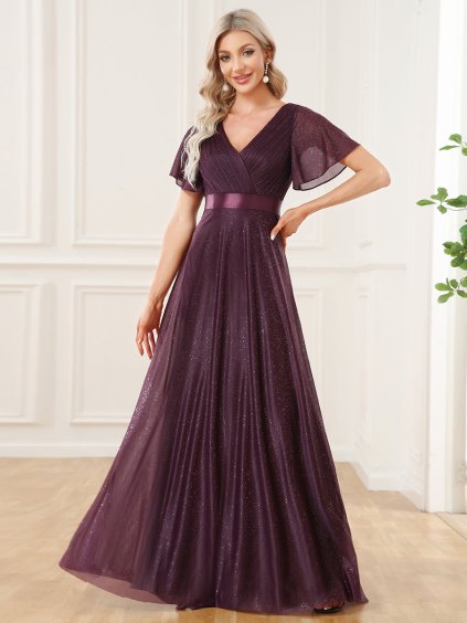 Ever Pretty plesové šaty fialové 50159 odlesky (* Velikost 9XL / 58 / 26 / 30)