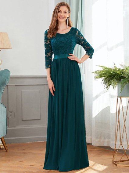 Ever Pretty krajkové teal šaty 7412 (* Velikost 9XL / 58 / 26 / 30)