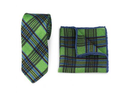 786 luxusni set vlnene kravaty a kapesnicku zelene karo