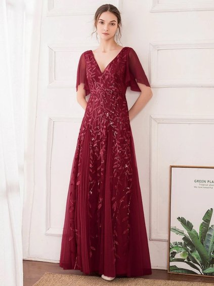 Dámské luxusní bordo šaty Ever Pretty 0734 (* Velikost 4XL / 48 / 16 / 20)