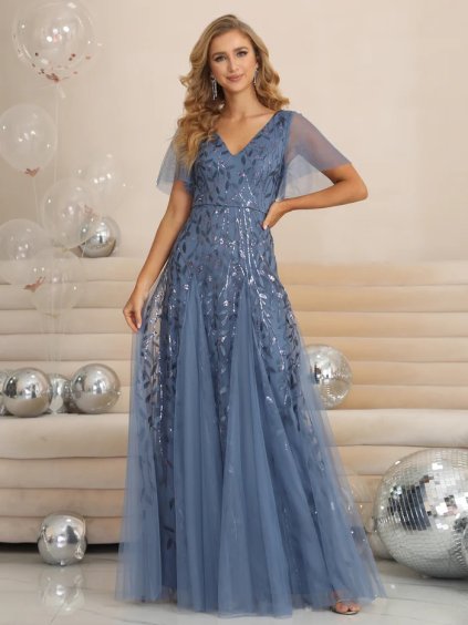 Dámské luxusní modré šaty Ever Pretty 0734 (* Velikost 9XL / 58 / 26 / 30)