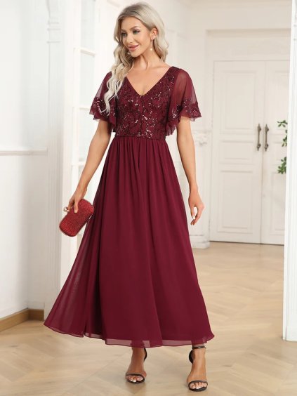 Ever Pretty plesové šaty bordo 1583 (* Velikost 9XL / 58 / 26 / 30)