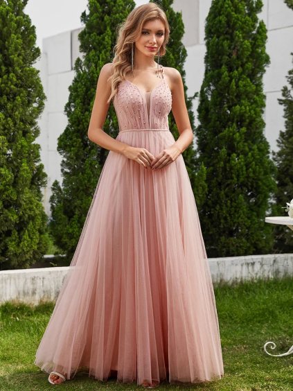 Ever Pretty růžové šaty na věneček 2075 (* Velikost 4XL / 48 / 16 / 20)