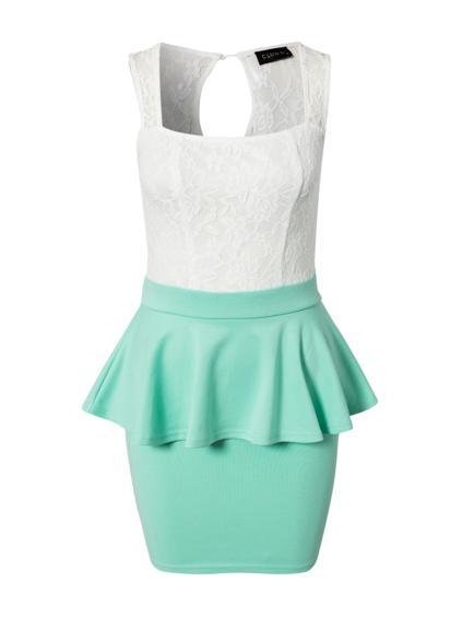 A Peplum šaty mentolové s krajkou OH713 (* Velikost XS / 34 / 04 / 06)