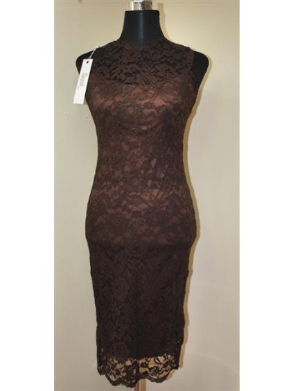 A Dámské elegantní krajkové šaty Mayaadi Deluxe hnědé (* Velikost M/38)