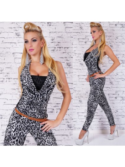 2406 a overal sedy s leopardim vzorem a krajkou pasek