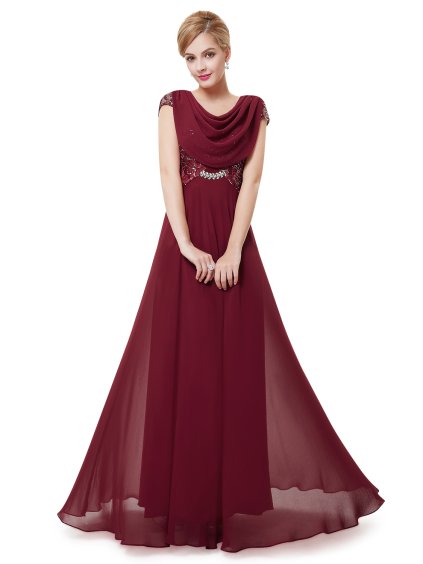 Dámské elegantní Ever Pretty plesové šaty bordo 9989 (Velikost 3XL / 48 / 16 / 20)