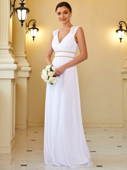 Bílé dlouhé svatební šaty Ever Pretty 8698 (* Velikost 8XL / 56 / 24 / 28)