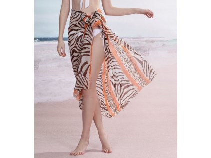 A Sarong šátek na pláž 115 krémový oranžový zebra