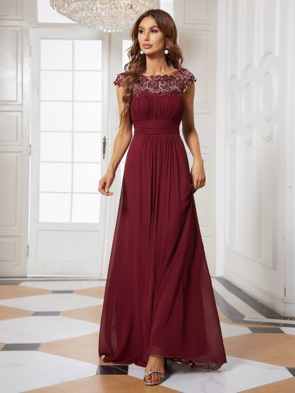 Ever Pretty plesové šaty s krajkou bordo 9993 (* Velikost 9XL / 58 / 26 / 30)