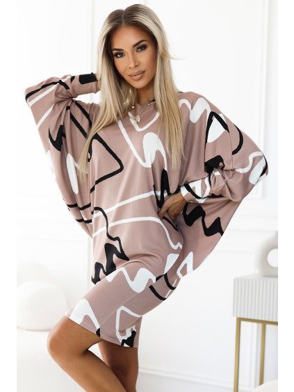 Šaty s netopýřími rukávy hnědé 203295 Numoco (Velikost 2XL/3XL)