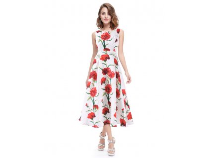 Ever Pretty luxusní letní šaty bílé s květy 5443 (Velikost 3XL / 48 / 16 / 20)