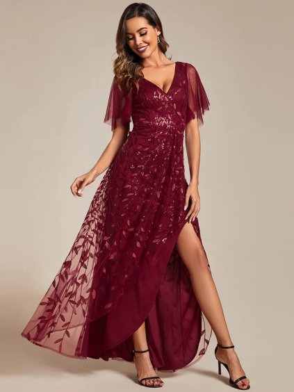 Dámské luxusní šaty v barvě bordo Ever Pretty 2083 (* Velikost 9XL / 58 / 26 / 30)