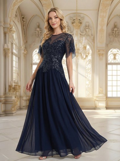 zdobené plesové šaty tmavě modré