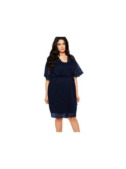 A Elegantní krátké krajkové šaty tmavě modré 0975 (* Velikost 4XL / 48 / 16 / 20)