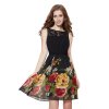 Ever Pretty šaty černé s květy krátké 5190 (* Velikost XL / 42 / 12 / 14)