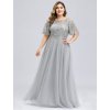 Ever Pretty plesové šaty šedé 0904 (* Velikost 7XL / 54 / 22 / 26)