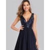 Tmavě modré šaty s flitry 0849 (* Velikost 4XL / 48 / 16 / 20)