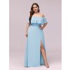Ever Pretty šaty světle modré dlouhé s volánkem 0968 (* Velikost 9XL / 58 / 26 / 30)