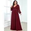 Šaty na ples vínové dlouhé s rukávy 0461 (* Velikost 9XL / 58 / 26 / 30)