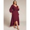 Šaty s dlouhými rukávy asymetrické bordo 3027 (* Velikost 9XL / 58 / 26 / 30)