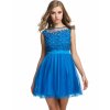 A Plesové šaty krátké s krajkou modré s perličkami 45-2 (* Velikost XXL / 44 / 12 / 16)
