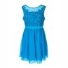 A Plesové šaty krátké s krajkou modré s perličkami 45-2 (* Velikost XXL / 44 / 12 / 16)