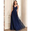 Ever Pretty šaty modré dlouhé ramínka 50090 (* Velikost 9XL / 58 / 26 / 30)
