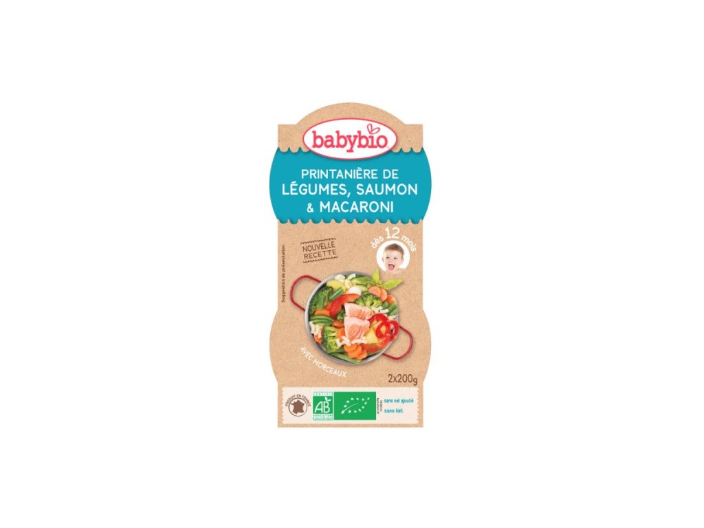 BabyBio menu jarní zelenina s lososem a makarony 2x200g