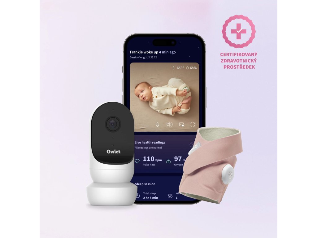 OWLET Dream Sock - Chytrá ponožka Matně růžová & kamera Cam 2 Bílá