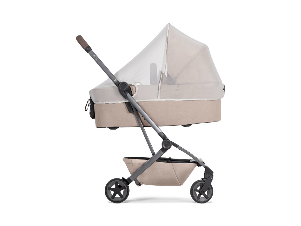 Sandy taupe Joolz Aer2 Mosquitonet With Cot Flat Side View Left