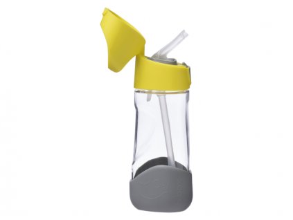 Láhev na pití s brčkem - žlutá/šedá 450 ml
