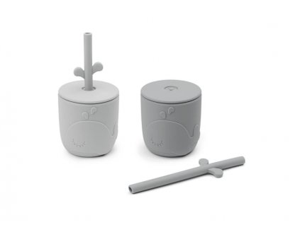 DONE BY DEER Peekaboo set hrnečků s brčkem Wally 2ks - šedý - VÝPRODEJ DVOREČEK