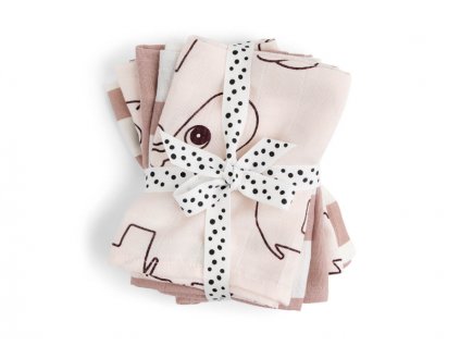 DONE BY DEER Mušelínové ubrousky Deer friends 5ks GOTS - růžové - VÝPRODEJ DVOREČEK