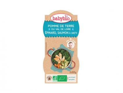 BabyBio menu brambory a špenát s lososem a rýží 2x200g