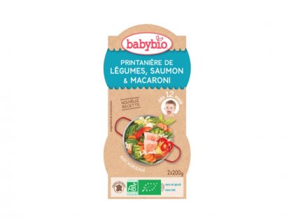 BabyBio menu jarní zelenina s lososem a makarony 2x200g