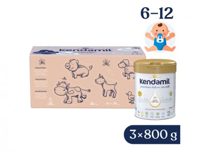 Kendamil Premium 2 HMO+, 2,4 kg (3× 800 g), kreativní balení s dárkem