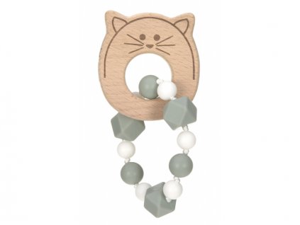 Lässig 4babies Kousátko Bracelet Wood/Silicone Little Chums cat