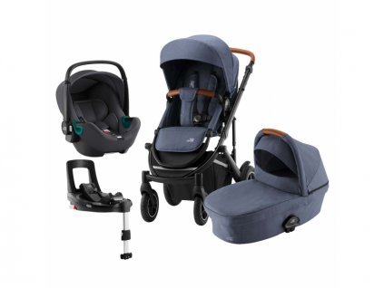 Britax Römer Set 4v1 kočárek Smile III + hl. korba + autosedačka Baby Safe 3 I-SIZE + báze, Indigo Blue