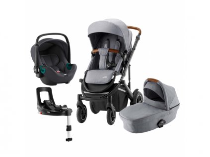 Britax Römer Set 4v1 kočárek Smile III + hl. korba + autosedačka Baby Safe 3 I-SIZE + báze, Frost Grey/Brown