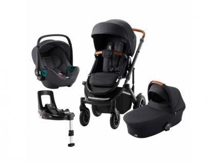 Britax Römer Set 4v1 kočárek Smile III + hl. korba + autosedačka Baby Safe 3 I-SIZE + báze, Fossil Grey