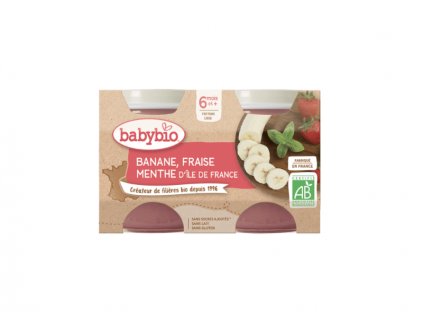BabyBio jablko banán a jahody s mátou 2x130 g