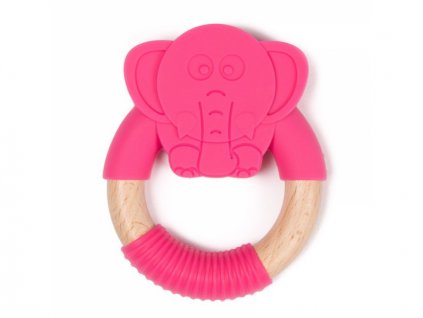 Bo Jungle kousátko B-TEETHER ANIMAL WOOD Pink Elephant