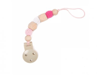 Bo Jungle řetízek na dudlík B-PACIFIER WOOD Pink