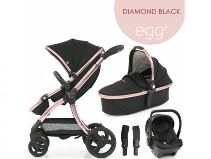 Egg 2 SET SILVER 4 v 1 DIAMOND BLACK/Rose gold - speciální edice, kočárek, korba, autosedačka, multiadaptér - vystavený kus